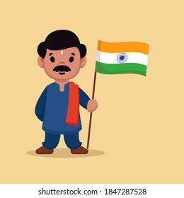 Hombre indio con bandera india en el Día de la República