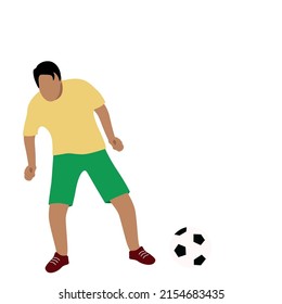 Indian guy playing football, vector isolated on white background, faceless illustration, portrait of a guy with a soccer ball, amateur football
