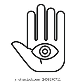 Indian hamsa icon outline vector. Eye in hand. India yoga amulet