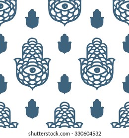 Indian Hand Drawn Hamsa with All Seeing Eye. Arabic and Jewish amulet. Pattern
