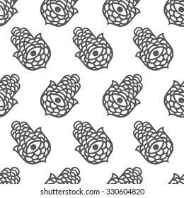 Indian Hand Drawn Hamsa with All Seeing Eye. Arabic and Jewish amulet. Pattern