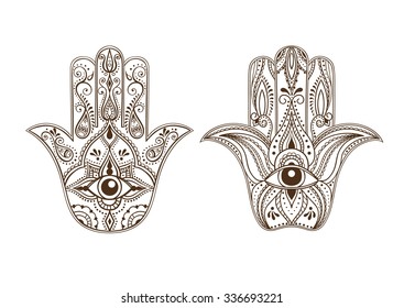 Indian Hand Drawn Hamsa with All Seeing Eye. Arabic and Jewish amulet. Vector Illustration.