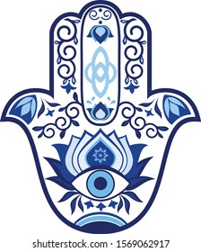 Indian hand drawn hamsa with ornaments