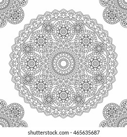 Indian hand drawn seamless background in black and white. Vector illustration