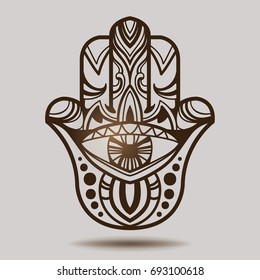 Indian hand hamsa. Hand of Fatima. Symbol of luck. Esoteric spiritual ethnic mascot. Bohemian style.
