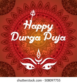 Indian Happy Durga Puja Festival. Vector illustration.