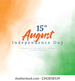 indian happy independence day orange and green water color background social media post or banner design