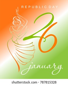 Indian happy Republic day. Greeting card colors of the Indian national flag. Indian women . Vector illustration.