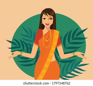 Indian happy traditional modern women in Indian attire.