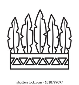 Indian hat with feathers icon over white background, line style, vector illustration