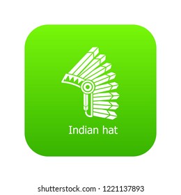 Indian hat icon green vector isolated on white background