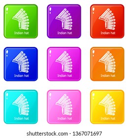 Indian hat icons set 9 color collection isolated on white for any design