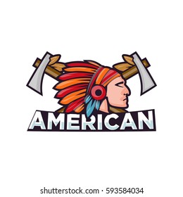 Indian head chief in sport style logo