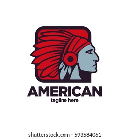 Indian head chief in sport style logo
