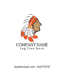 Indian head logo, north american traditional vector