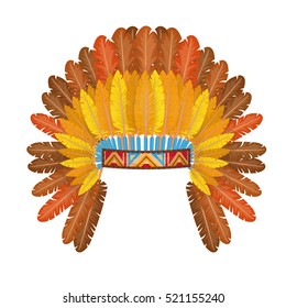 Indian Headdress with feathers isolated on white background. Vector illustration of Sioux.