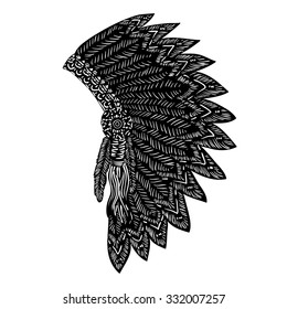 Indian headdress - vector isolated hand drawing illustration.