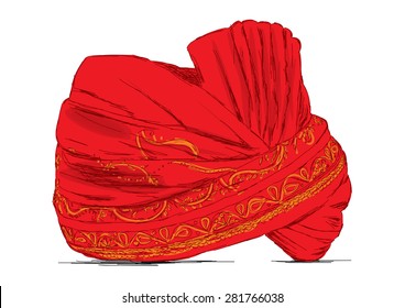Indian Headgear Turban Used In Marriages - Vector Illustration