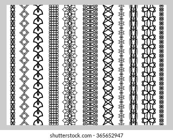 Indian Henna Border decoration elements patterns in black and white colors. Popular ethnic border in one mega pack set collections. Vector illustrations.Could be used as divider, frame, etc