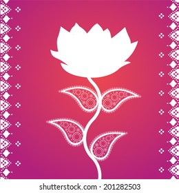 Indian henna design white lotus flower on pink background with space for text