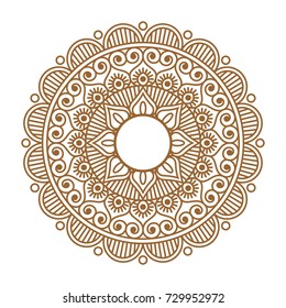 Indian henna mehendi ornament tattoo. Round symmetric vector illustration. Fabric or textile decor