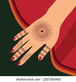 Indian Henna Mehendi for wedding on woman hand, Henna Mehndi art in arabic culture vector illustration