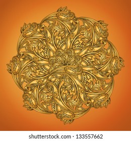 Indian henna round design element on brown background