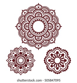 Indian Henna tattoo round design - Mehndi pattern in brown