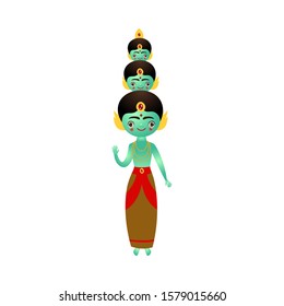 Indian hindu blue deity with three heads vector illustration svg
