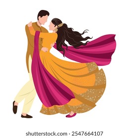 indian or hindu bride and groom couple illustration for wedding haldi mehndi ceremony and wedding invitation cards