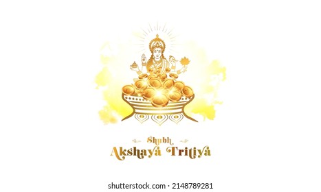 Indian hindu festival Akshaya Tritiya banner design with golden coins and goddess Lakshmi.