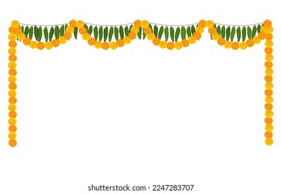 Indian Hindu festival door decorative marigold flower elements