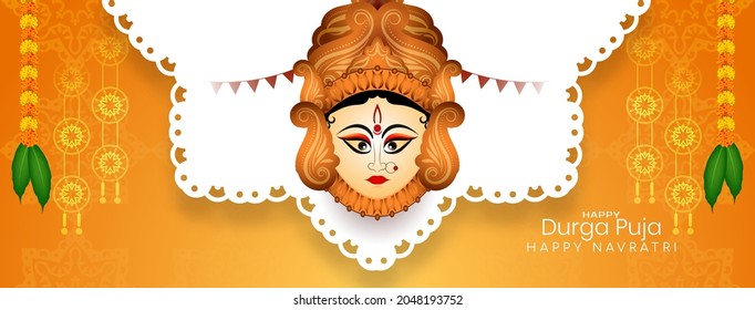 Indian Hindu festival Happy Durga puja and navratri banner design vector