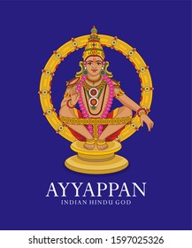 Indian Hindu God Ayyappan  Vector illustration.