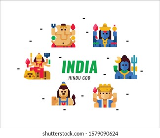 Indian Hindu god character. Flat design elements. vector illustration