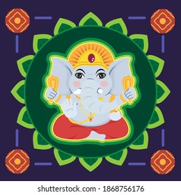 Indian and hindu goddess ganesha on purple background.