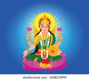 Indian Hindu Goddess Lakshmi of wealth vector illustration