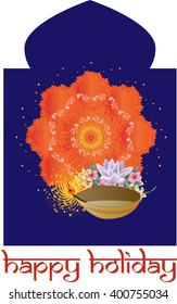 Indian Hindu holiday vector illustration with oil lamp. Indian New Year - Gudi Padwa