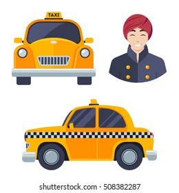 Indian hindu taxi car driver icon set