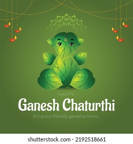 Indian Hindu traditional festival happy Ganesh Chaturthi bring eco friendly ganesha banner template.