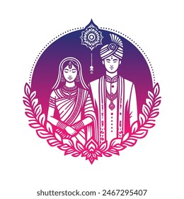 Indian Hindu wedding bride and groom clip art for Indian wedding invitation card
