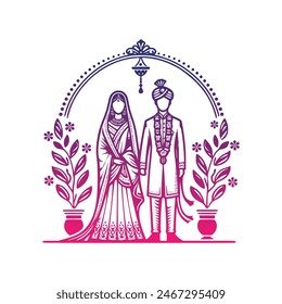 Indian Hindu wedding bride and groom clip art for Indian wedding invitation card
