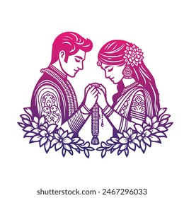 Indian Hindu wedding bride and groom clip art for Indian wedding invitation card
