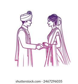 Indian Hindu wedding bride and groom clip art for Indian wedding invitation card
