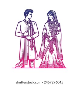 Indian Hindu wedding bride and groom clip art for Indian wedding invitation card
