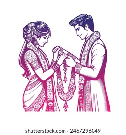 Indian Hindu wedding bride and groom clip art for Indian wedding invitation card
