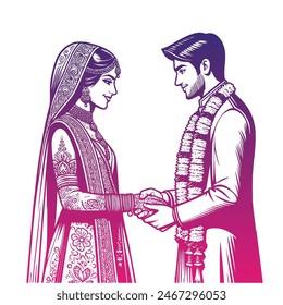 Indian Hindu wedding bride and groom clip art for Indian wedding invitation card
