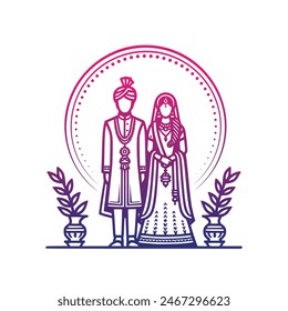 Indian Hindu wedding bride and groom clip art for Indian wedding invitation card
