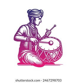 Indian hindu wedding clip art music instrument player with drum