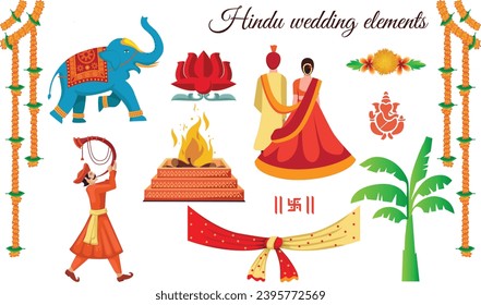 indian hindu wedding elements vector